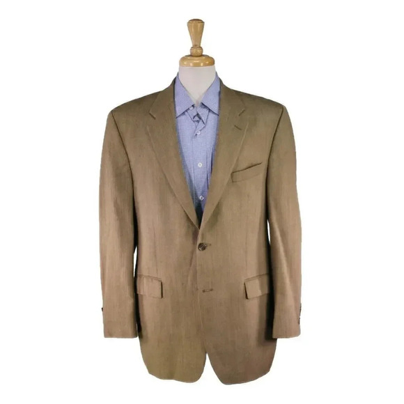 Lauren Ralph Lauren Gold Herringbone Wool-Silk 2-Btn Sportcoat Blazer 42L - Picture 1 of 8